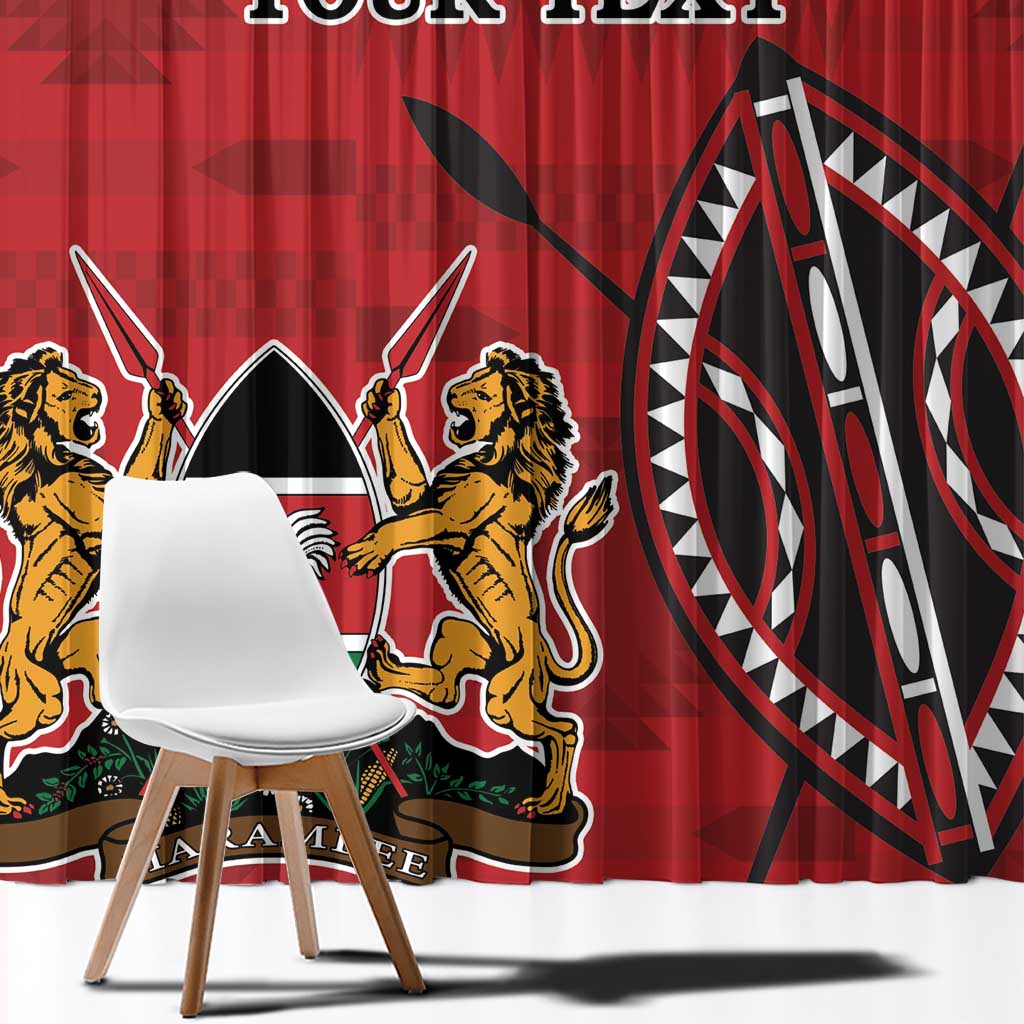 Personalized Kenya Coat Of Arms Window Curtain Ethnic Seamless Pattern - Wonder Print Shop