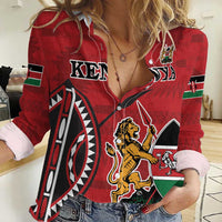 Personalized Kenya Coat Of Arms Women Casual Shirt Ethnic Seamless Pattern - Wonder Print Shop