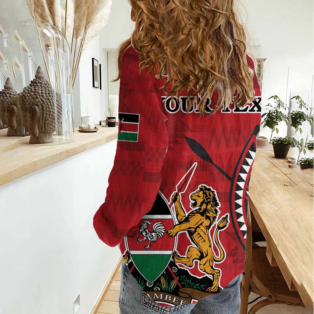 Personalized Kenya Coat Of Arms Women Casual Shirt Ethnic Seamless Pattern - Wonder Print Shop