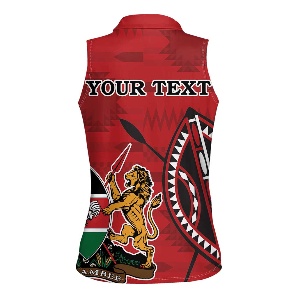 Personalized Kenya Coat Of Arms Women Sleeveless Polo Shirt Ethnic Seamless Pattern - Wonder Print Shop