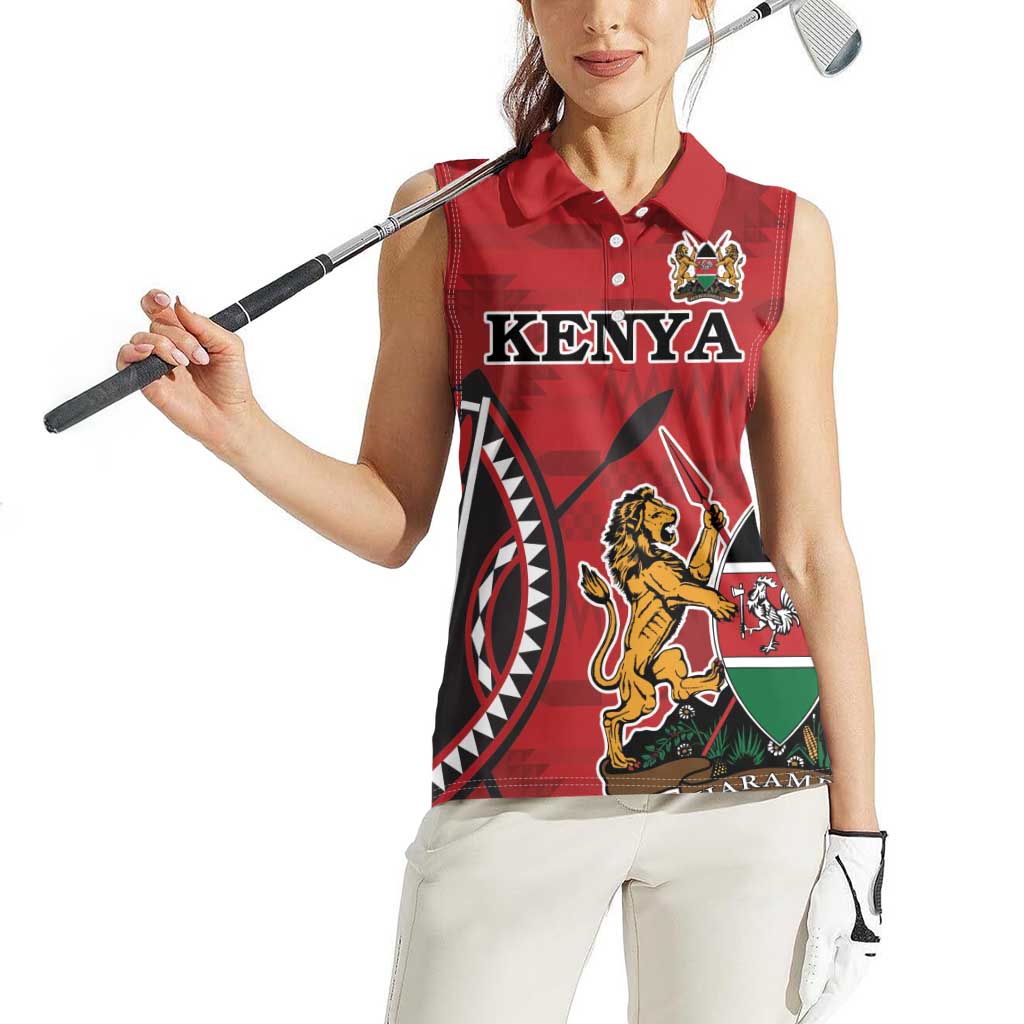 Personalized Kenya Coat Of Arms Women Sleeveless Polo Shirt Ethnic Seamless Pattern - Wonder Print Shop