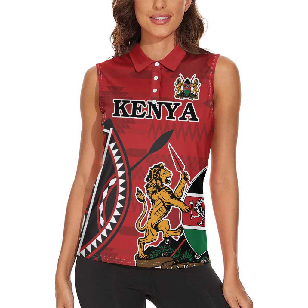 Personalized Kenya Coat Of Arms Women Sleeveless Polo Shirt Ethnic Seamless Pattern - Wonder Print Shop