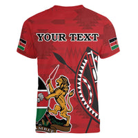 Personalized Kenya Coat Of Arms Women V-Neck T-Shirt Ethnic Seamless Pattern - Wonder Print Shop