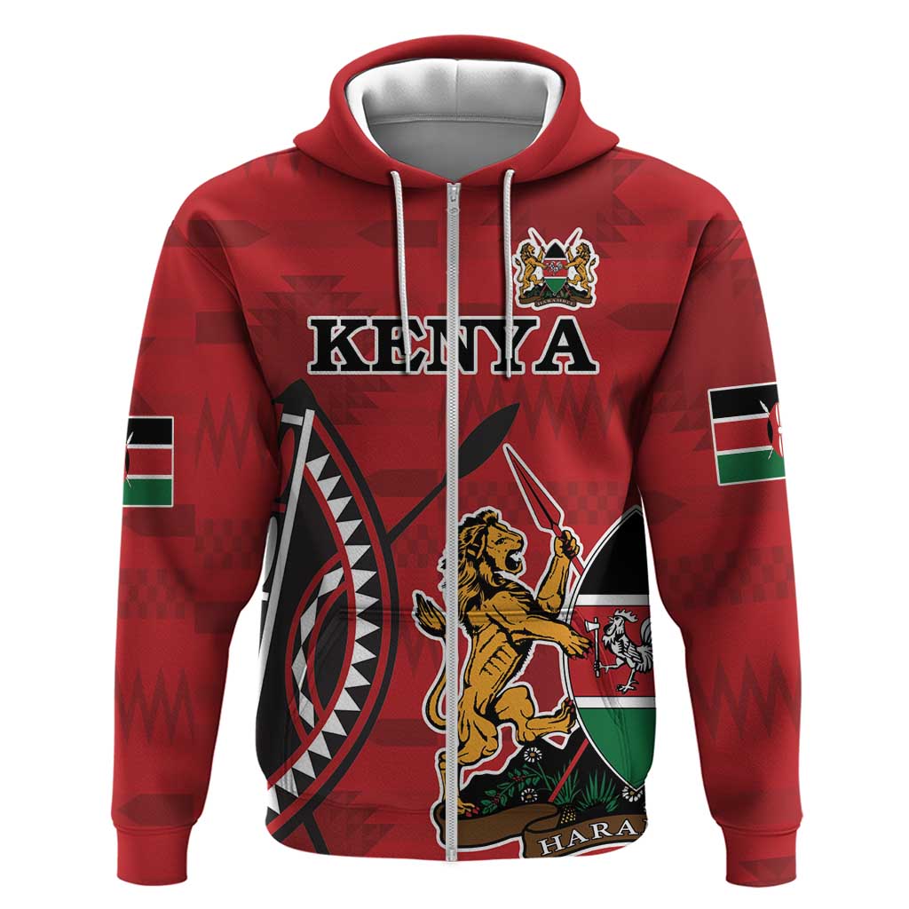 Personalized Kenya Coat Of Arms Zip Hoodie Ethnic Seamless Pattern - Wonder Print Shop