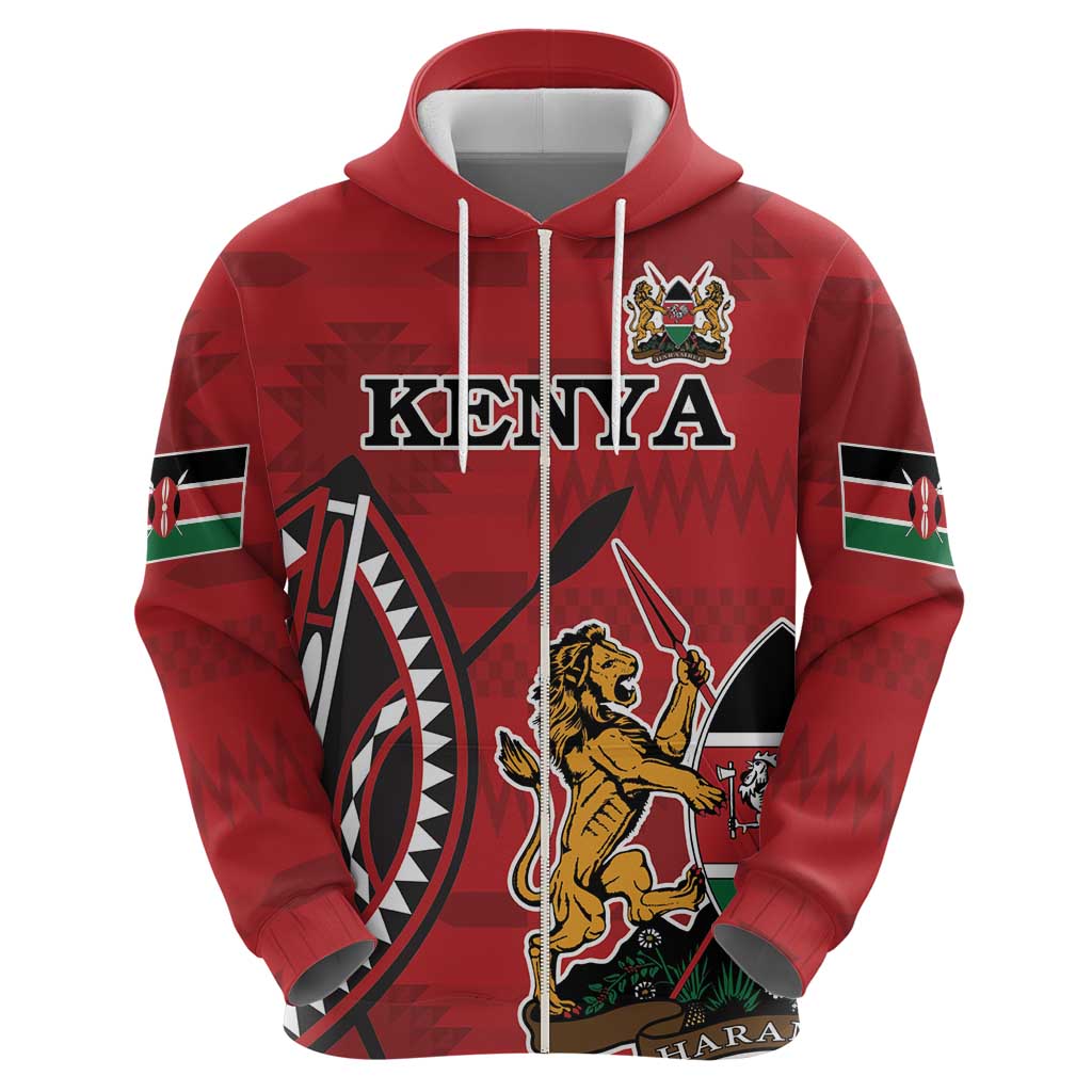 Personalized Kenya Coat Of Arms Zip Hoodie Ethnic Seamless Pattern - Wonder Print Shop