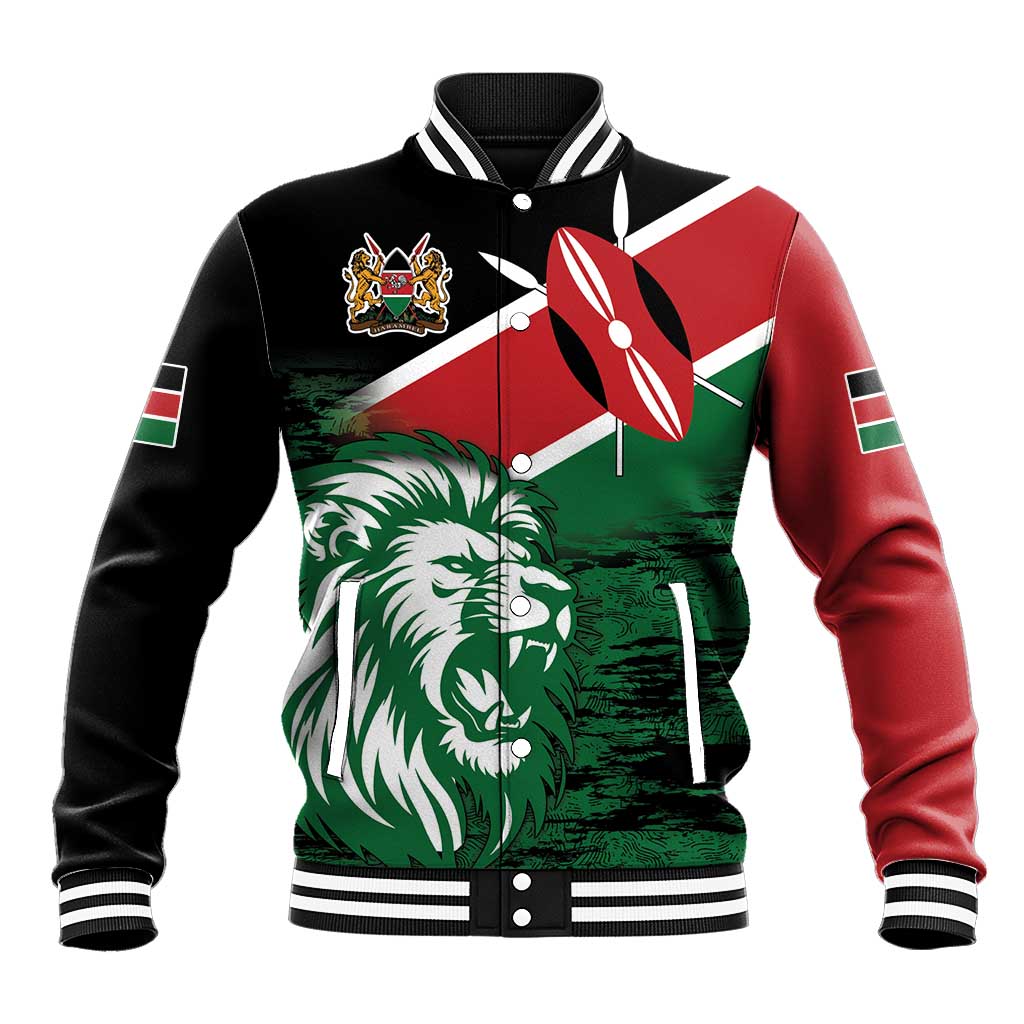 Kenya Lion Head Baseball Jacket Flag Style - Wonder Print Shop