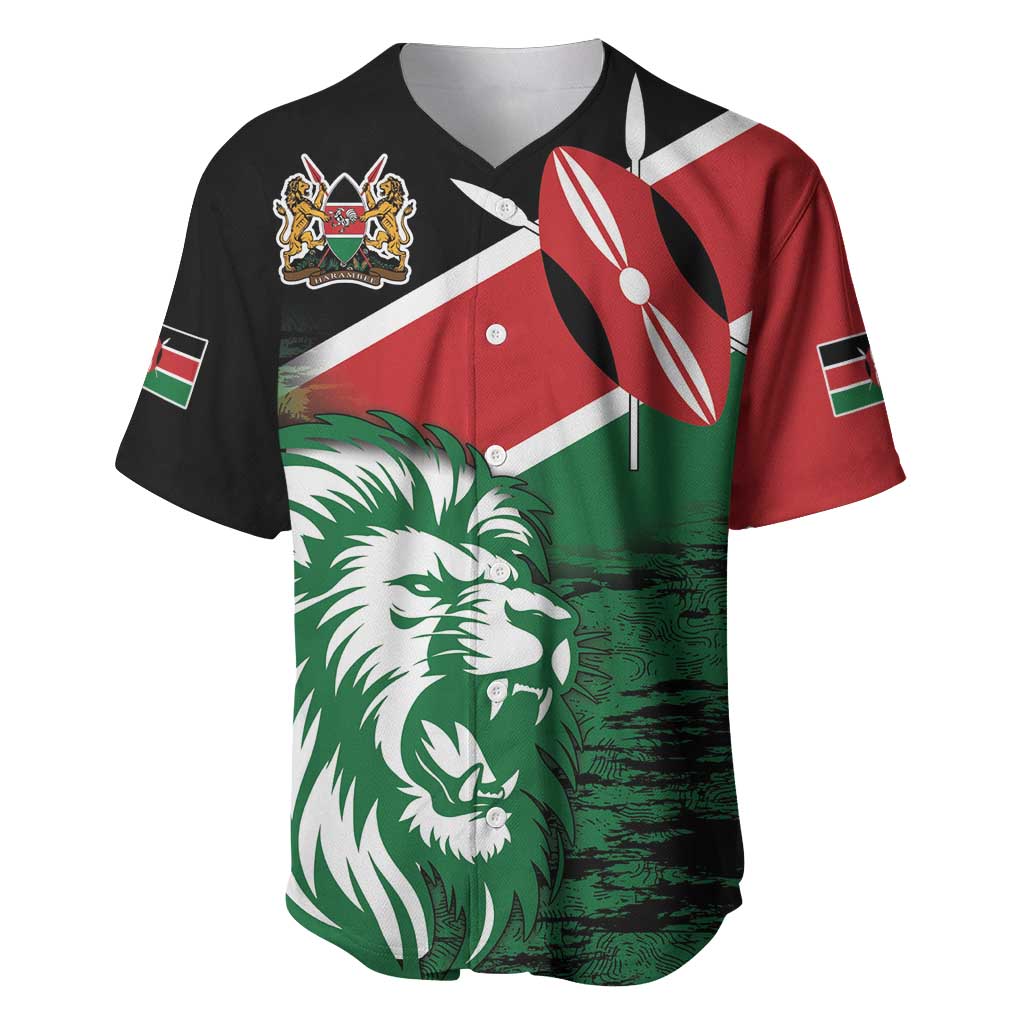 Kenya Lion Head Baseball Jersey Flag Style - Wonder Print Shop