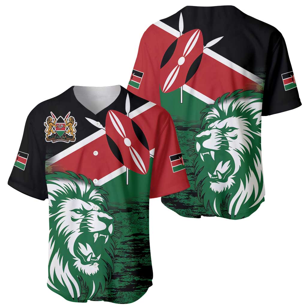 Kenya Lion Head Baseball Jersey Flag Style - Wonder Print Shop