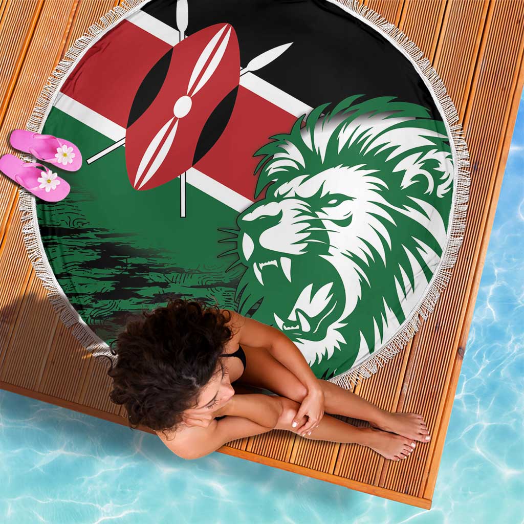 Kenya Lion Head Beach Blanket Flag Style - Wonder Print Shop