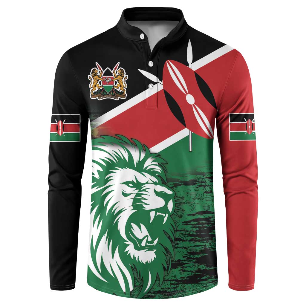 Kenya Lion Head Button Sweatshirt Flag Style - Wonder Print Shop