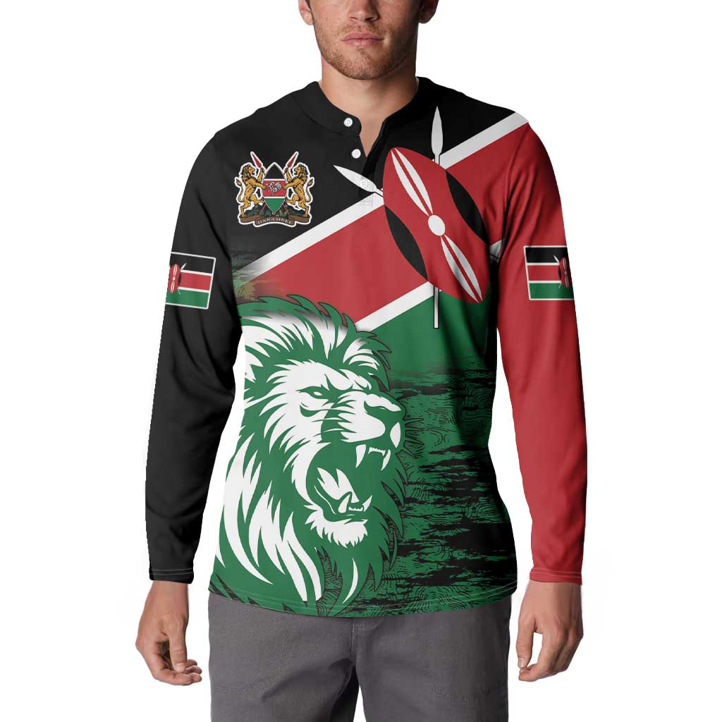 Kenya Lion Head Button Sweatshirt Flag Style - Wonder Print Shop