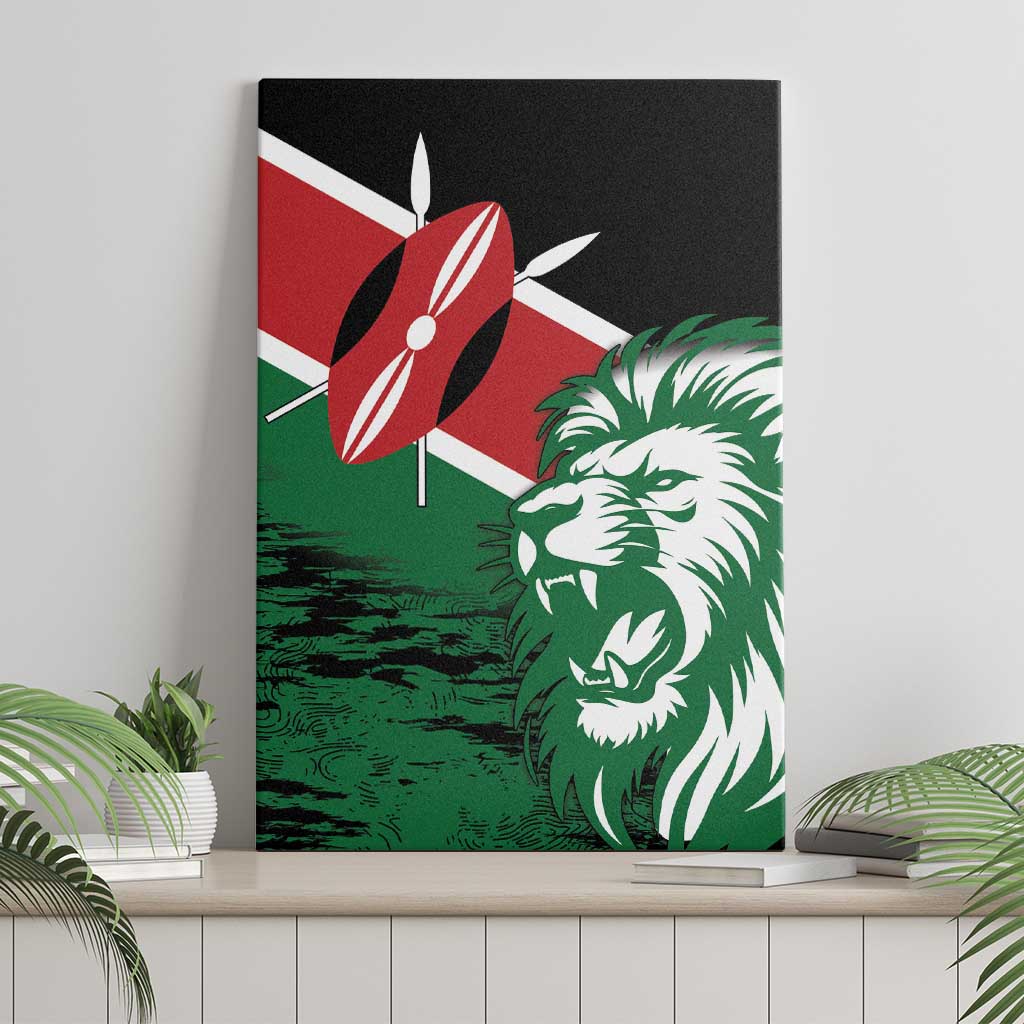 Kenya Lion Head Canvas Wall Art Flag Style - Wonder Print Shop