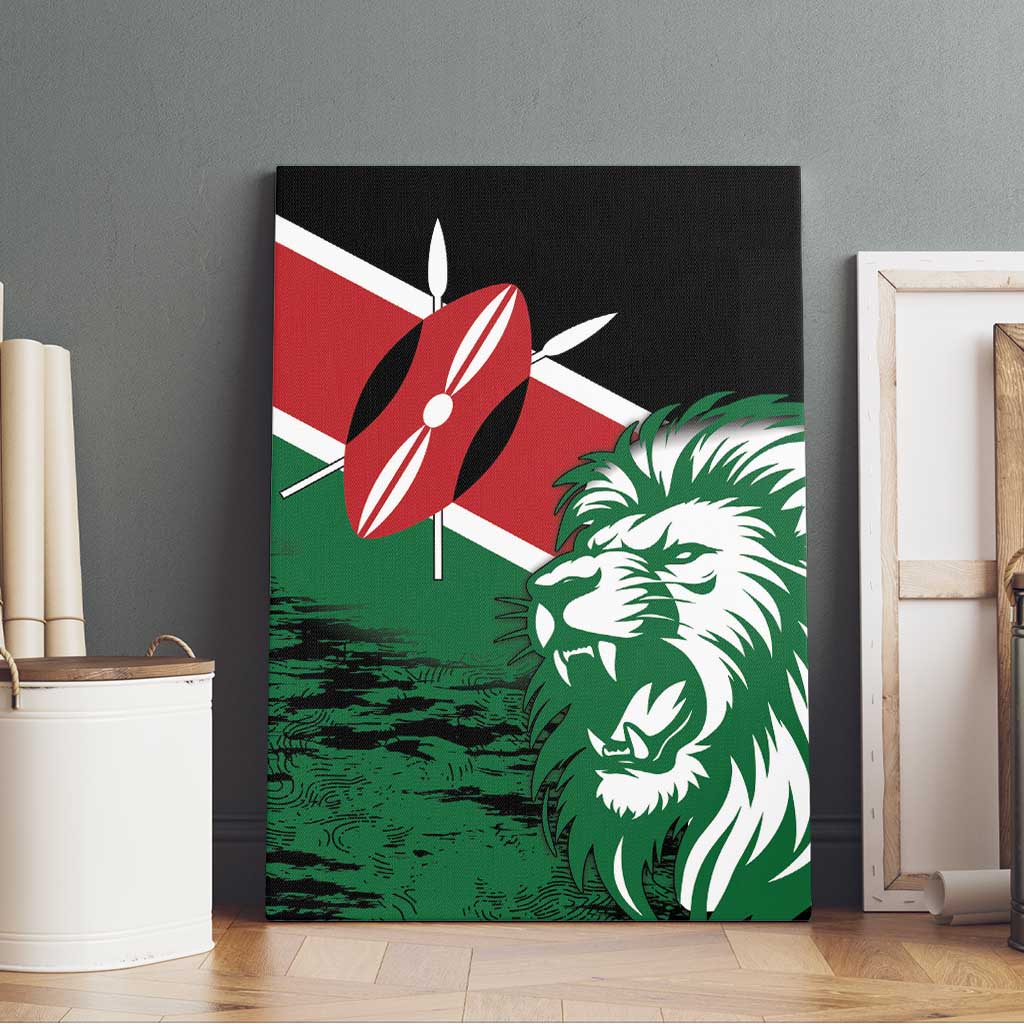 Kenya Lion Head Canvas Wall Art Flag Style - Wonder Print Shop