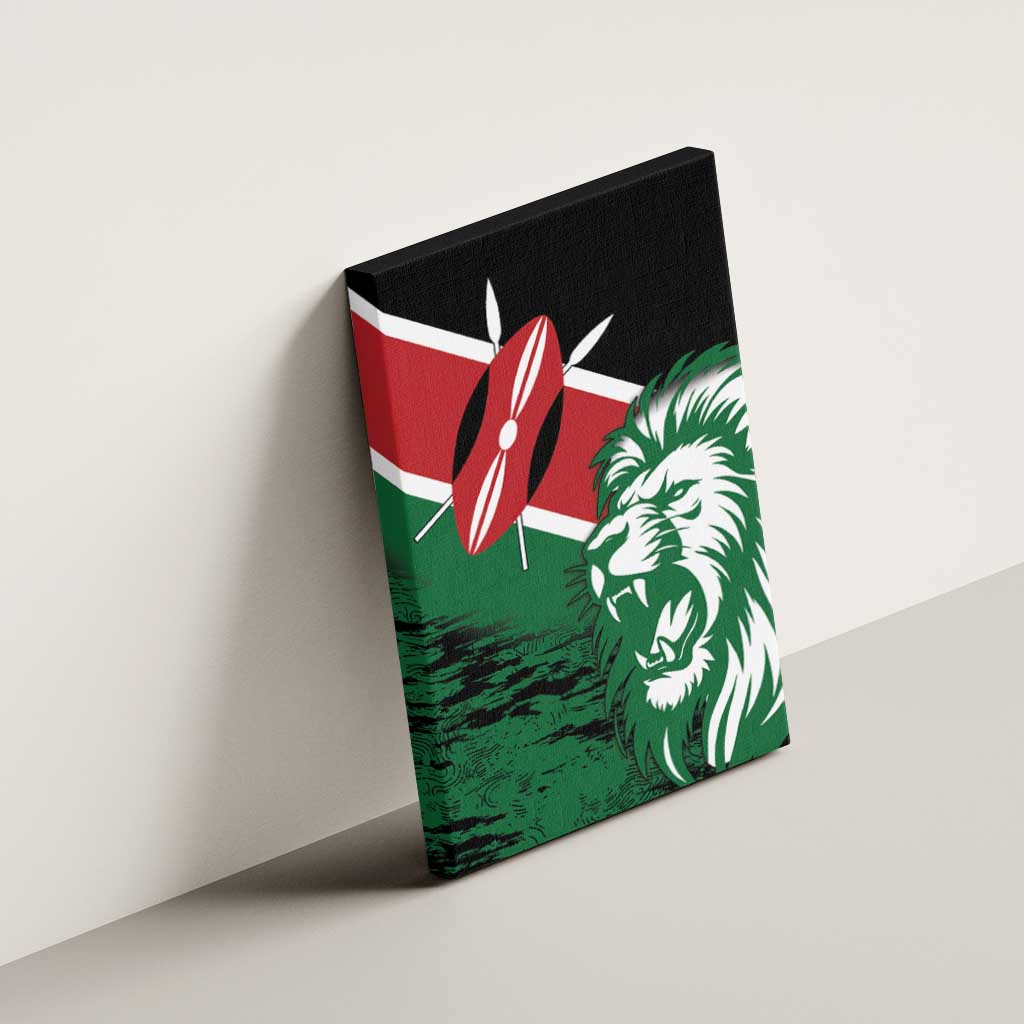 Kenya Lion Head Canvas Wall Art Flag Style - Wonder Print Shop