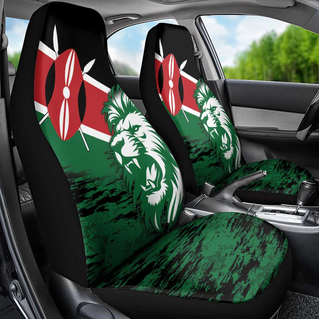 Kenya Lion Head Car Seat Cover Flag Style - Wonder Print Shop