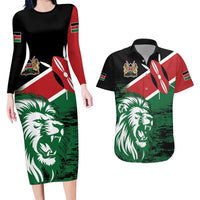 Kenya Lion Head Couples Matching Long Sleeve Bodycon Dress and Hawaiian Shirt Flag Style - Wonder Print Shop