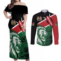 Kenya Lion Head Couples Matching Off Shoulder Maxi Dress and Long Sleeve Button Shirt Flag Style - Wonder Print Shop