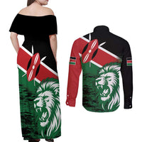 Kenya Lion Head Couples Matching Off Shoulder Maxi Dress and Long Sleeve Button Shirt Flag Style - Wonder Print Shop