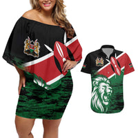 Kenya Lion Head Couples Matching Off Shoulder Short Dress and Hawaiian Shirt Flag Style - Wonder Print Shop