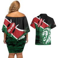 Kenya Lion Head Couples Matching Off Shoulder Short Dress and Hawaiian Shirt Flag Style - Wonder Print Shop