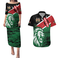Kenya Lion Head Couples Matching Puletasi and Hawaiian Shirt Flag Style - Wonder Print Shop