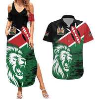 Kenya Lion Head Couples Matching Summer Maxi Dress and Hawaiian Shirt Flag Style - Wonder Print Shop