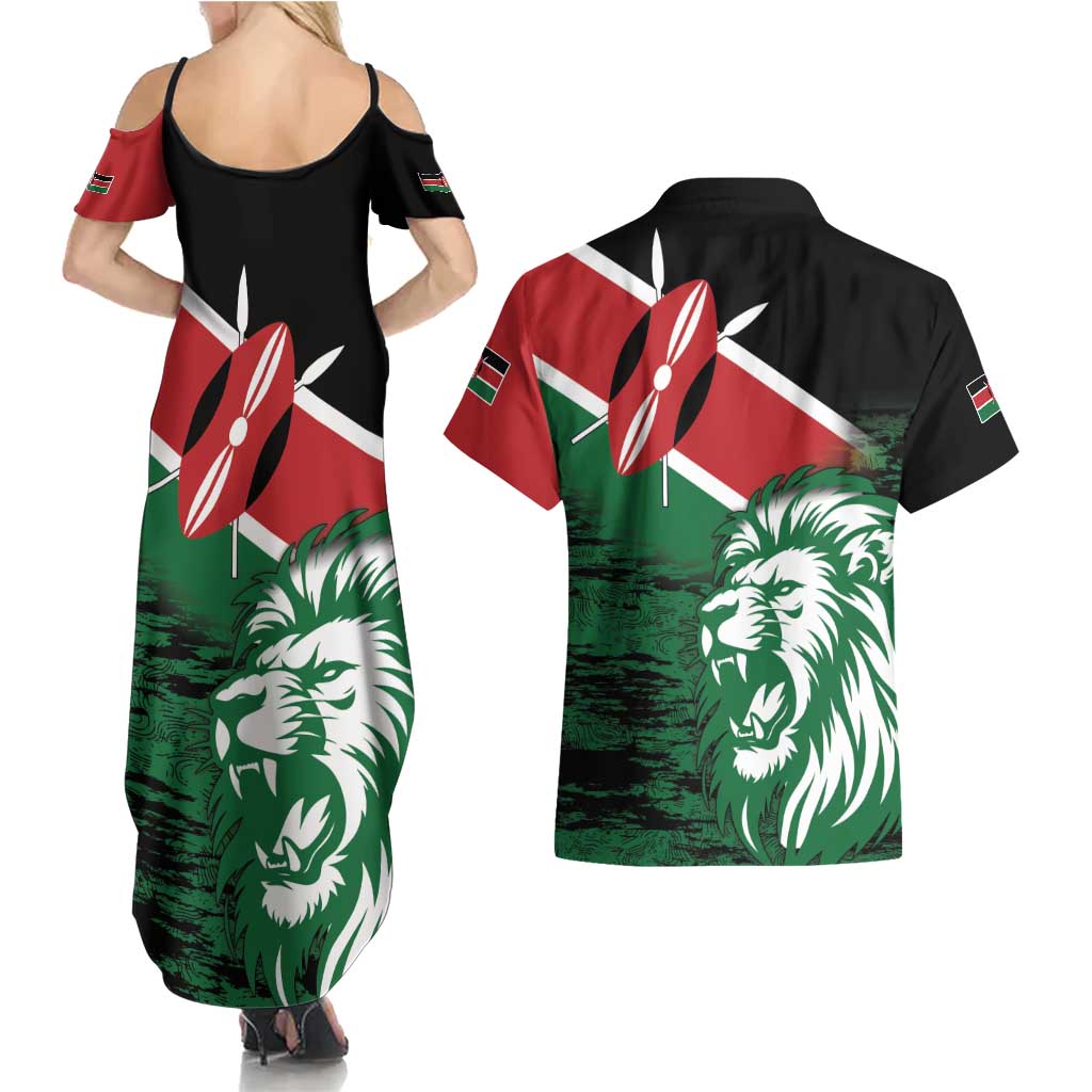 Kenya Lion Head Couples Matching Summer Maxi Dress and Hawaiian Shirt Flag Style - Wonder Print Shop