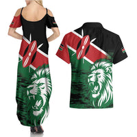 Kenya Lion Head Couples Matching Summer Maxi Dress and Hawaiian Shirt Flag Style - Wonder Print Shop