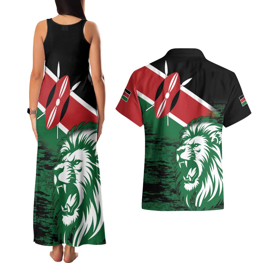 Kenya Lion Head Couples Matching Tank Maxi Dress and Hawaiian Shirt Flag Style - Wonder Print Shop
