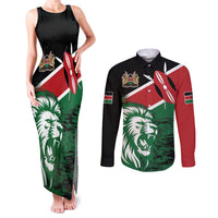 Kenya Lion Head Couples Matching Tank Maxi Dress and Long Sleeve Button Shirt Flag Style - Wonder Print Shop
