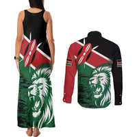 Kenya Lion Head Couples Matching Tank Maxi Dress and Long Sleeve Button Shirt Flag Style - Wonder Print Shop
