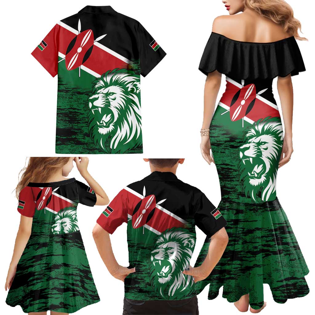 Kenya Lion Head Family Matching Mermaid Dress and Hawaiian Shirt Flag Style - Wonder Print Shop