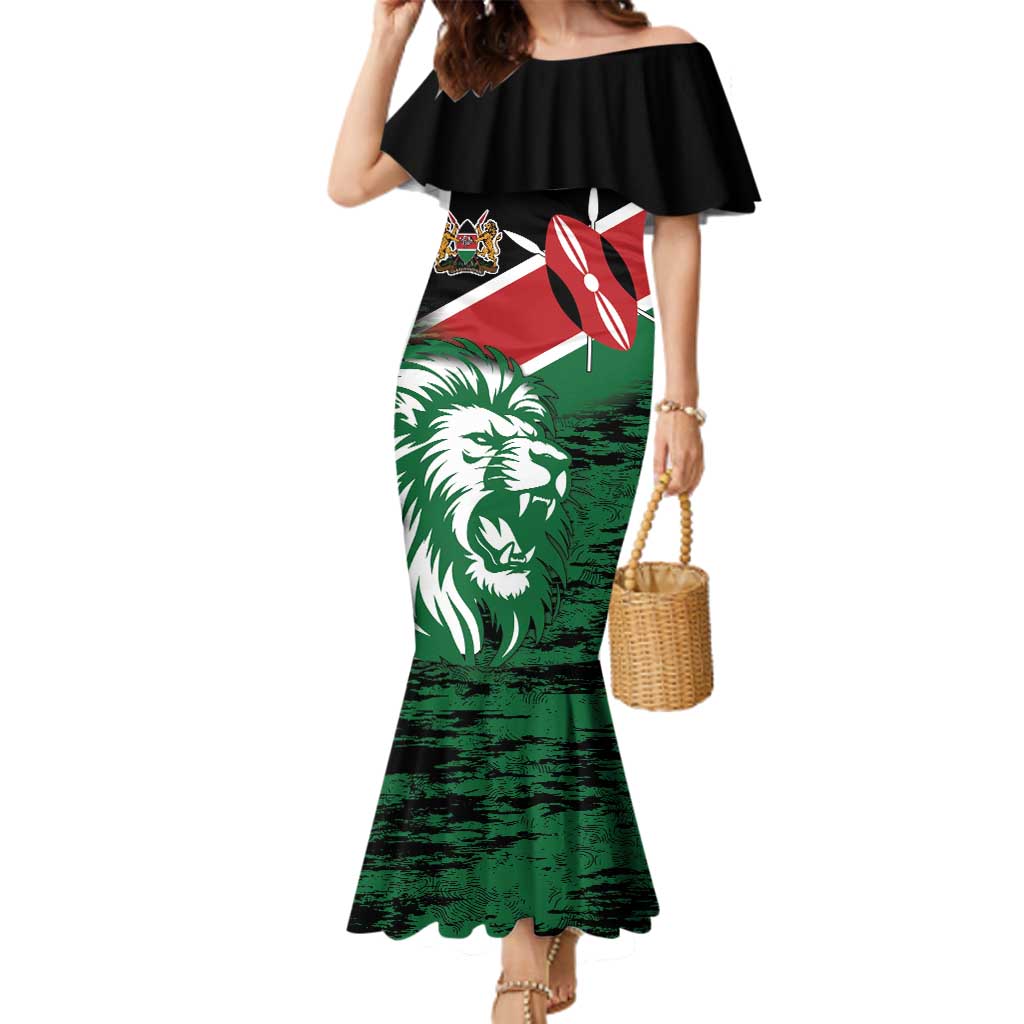 Kenya Lion Head Family Matching Mermaid Dress and Hawaiian Shirt Flag Style - Wonder Print Shop