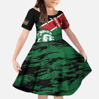 Kenya Lion Head Family Matching Off The Shoulder Long Sleeve Dress and Hawaiian Shirt Flag Style - Wonder Print Shop