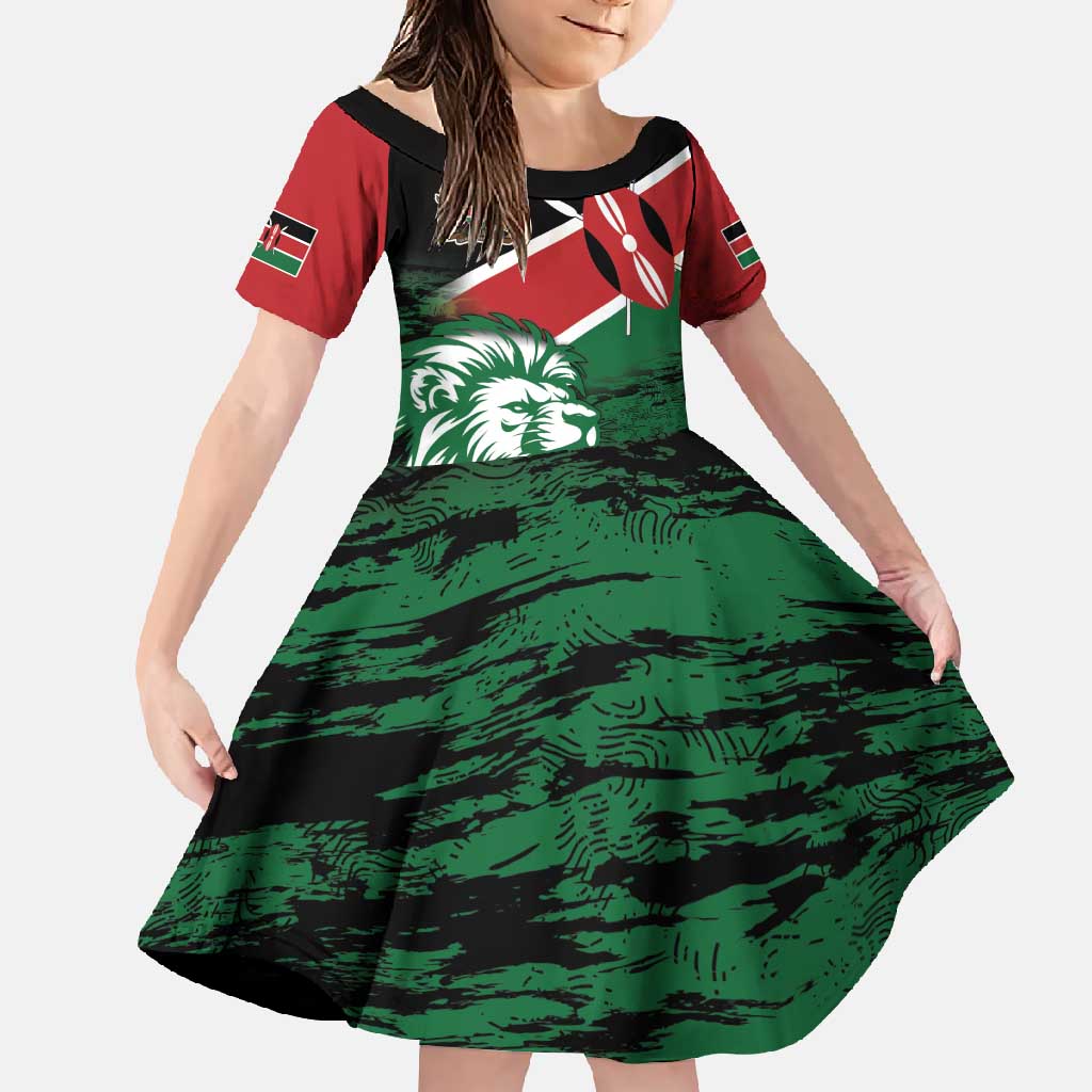 Kenya Lion Head Family Matching Off Shoulder Maxi Dress and Hawaiian Shirt Flag Style - Wonder Print Shop