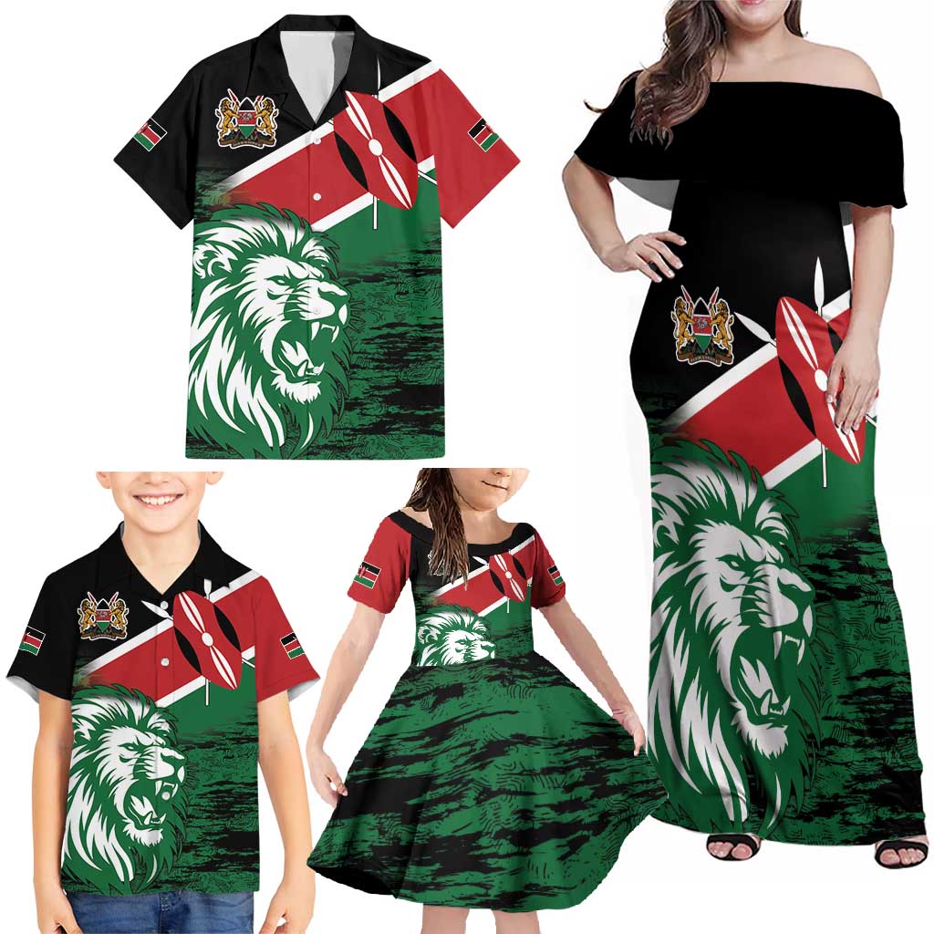 Kenya Lion Head Family Matching Off Shoulder Maxi Dress and Hawaiian Shirt Flag Style - Wonder Print Shop