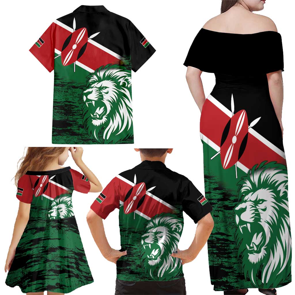 Kenya Lion Head Family Matching Off Shoulder Maxi Dress and Hawaiian Shirt Flag Style - Wonder Print Shop