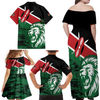 Kenya Lion Head Family Matching Off Shoulder Maxi Dress and Hawaiian Shirt Flag Style - Wonder Print Shop