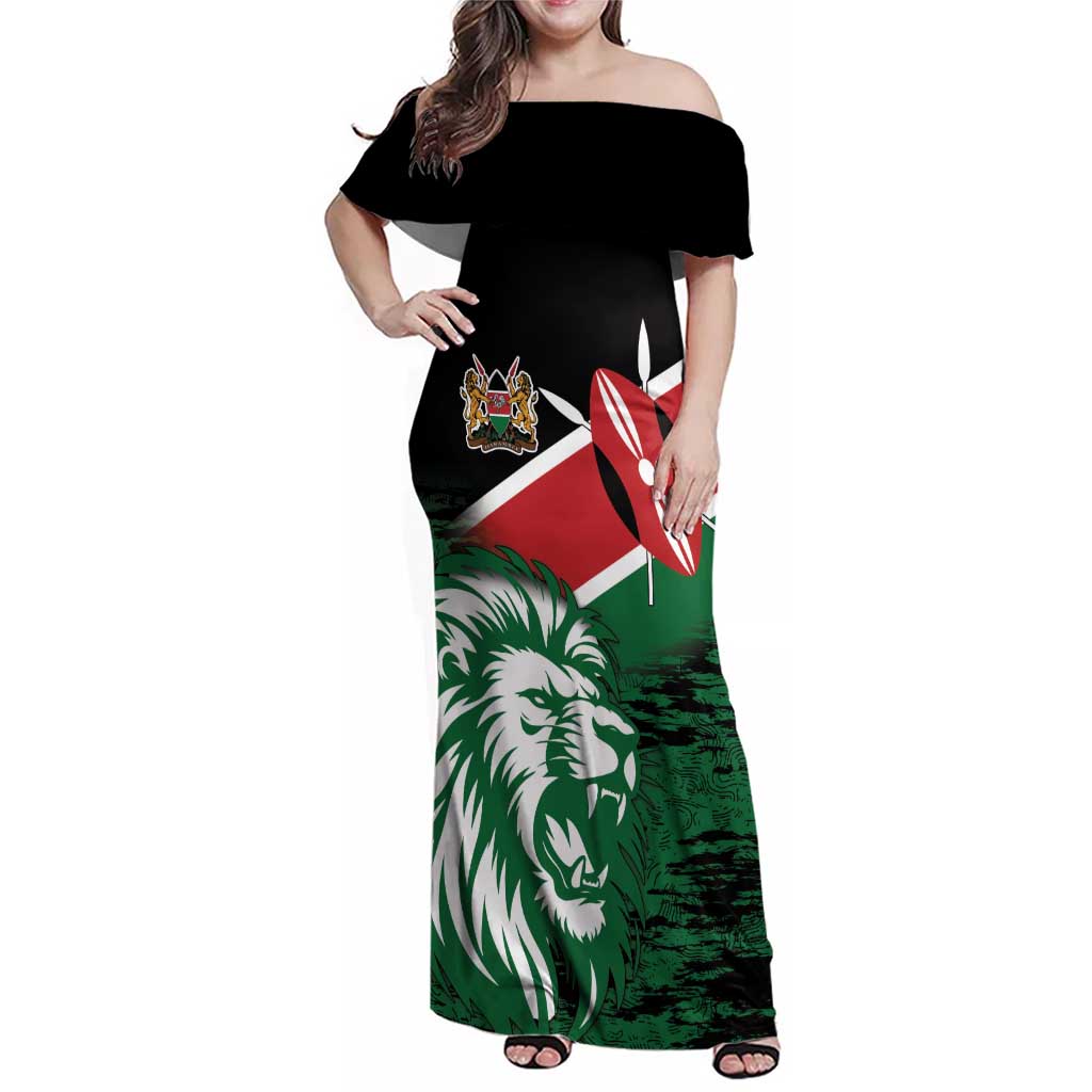 Kenya Lion Head Family Matching Off Shoulder Maxi Dress and Hawaiian Shirt Flag Style - Wonder Print Shop