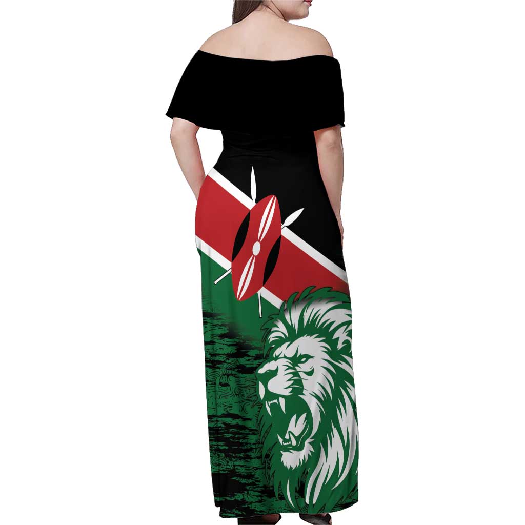 Kenya Lion Head Family Matching Off Shoulder Maxi Dress and Hawaiian Shirt Flag Style - Wonder Print Shop