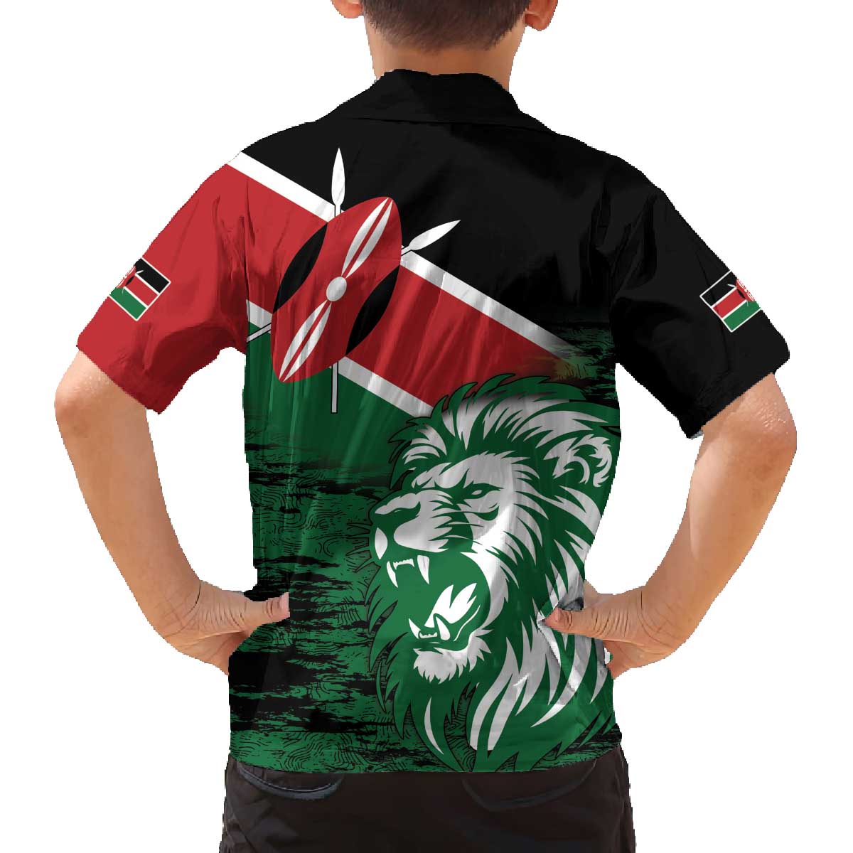 Kenya Lion Head Family Matching Off Shoulder Short Dress and Hawaiian Shirt Flag Style - Wonder Print Shop
