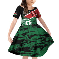 Kenya Lion Head Family Matching Off Shoulder Short Dress and Hawaiian Shirt Flag Style - Wonder Print Shop