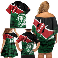 Kenya Lion Head Family Matching Off Shoulder Short Dress and Hawaiian Shirt Flag Style - Wonder Print Shop