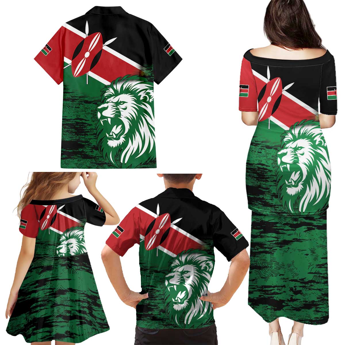 Kenya Lion Head Family Matching Puletasi and Hawaiian Shirt Flag Style - Wonder Print Shop