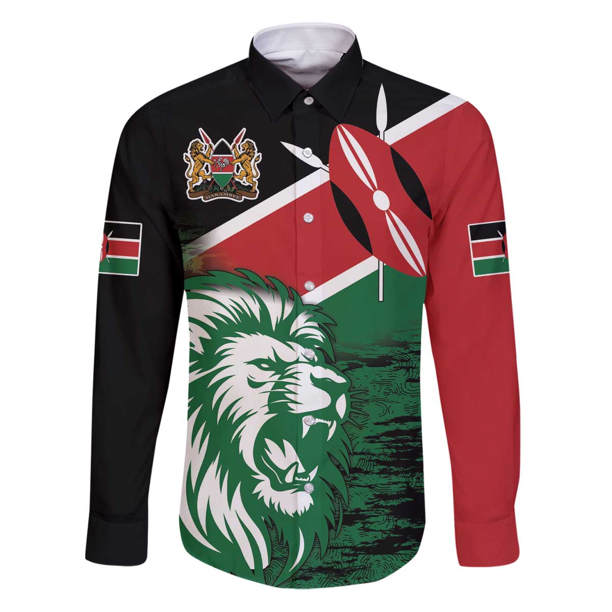 Kenya Lion Head Family Matching Puletasi and Hawaiian Shirt Flag Style - Wonder Print Shop