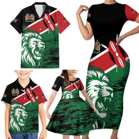 Kenya Lion Head Family Matching Short Sleeve Bodycon Dress and Hawaiian Shirt Flag Style - Wonder Print Shop