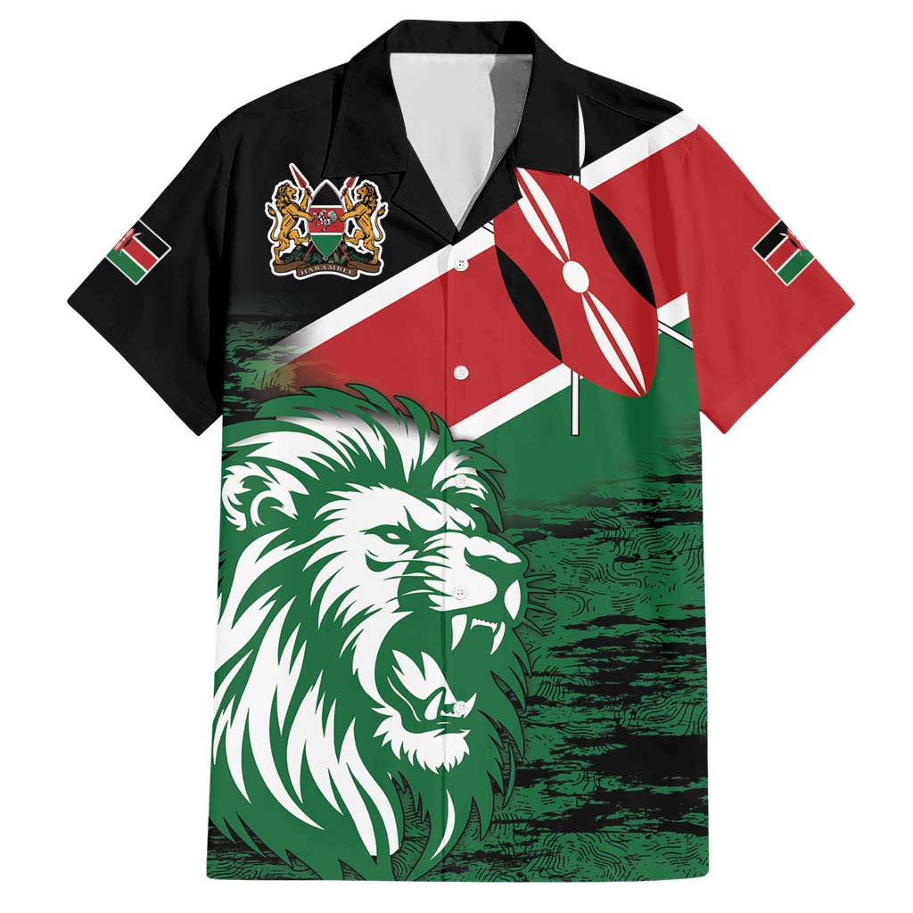 Kenya Lion Head Family Matching Short Sleeve Bodycon Dress and Hawaiian Shirt Flag Style - Wonder Print Shop