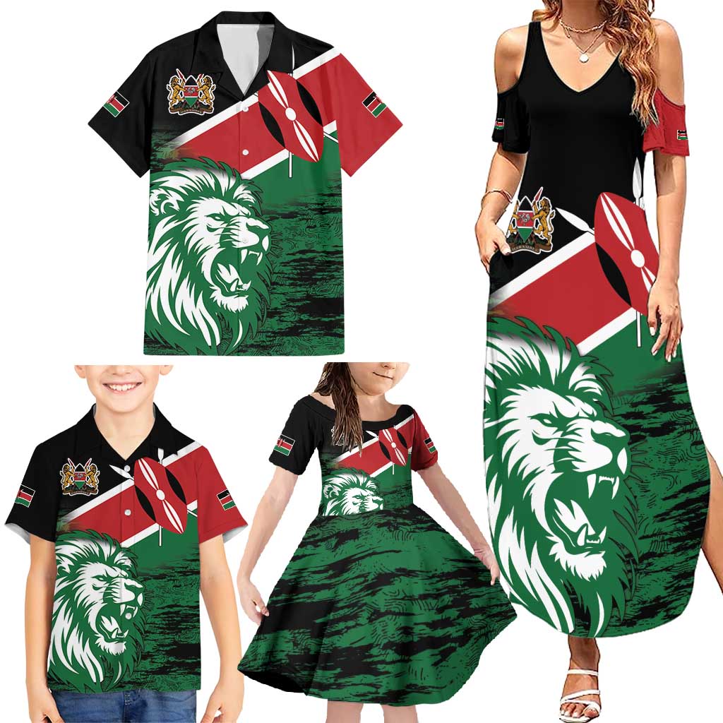 Kenya Lion Head Family Matching Summer Maxi Dress and Hawaiian Shirt Flag Style - Wonder Print Shop