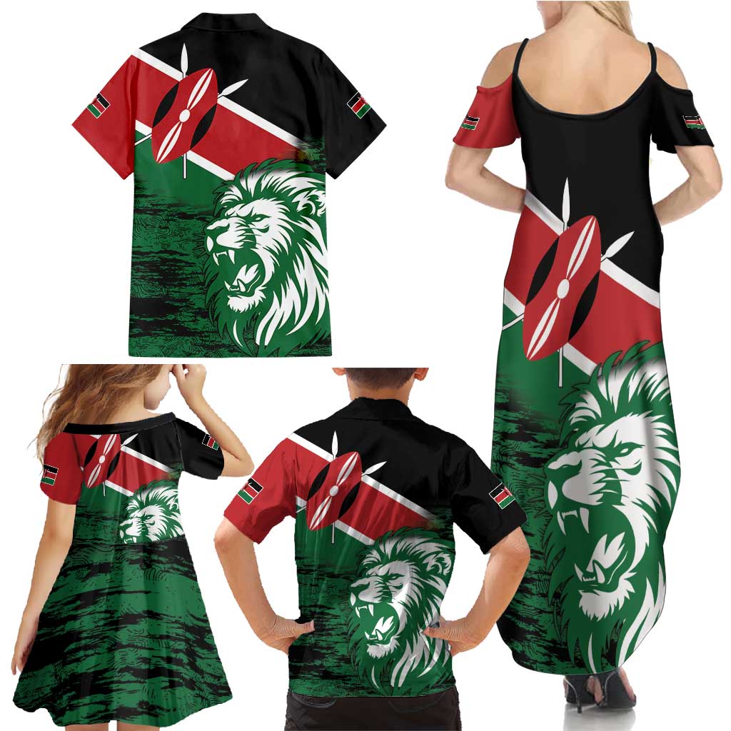 Kenya Lion Head Family Matching Summer Maxi Dress and Hawaiian Shirt Flag Style - Wonder Print Shop