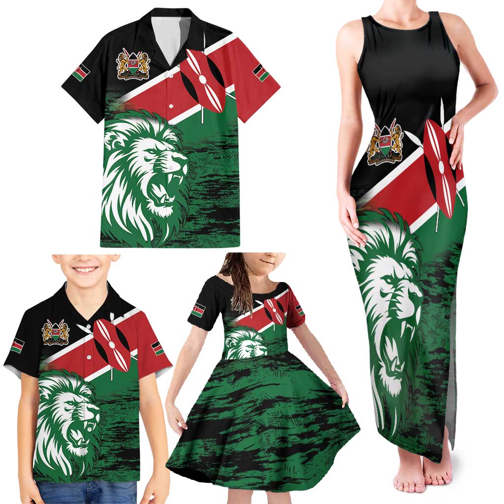 Kenya Lion Head Family Matching Tank Maxi Dress and Hawaiian Shirt Flag Style - Wonder Print Shop